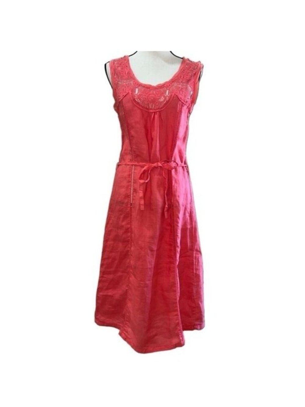 Beulah Dress Womens S Coral Lace Detail Midi Sleeveless Adjustable Tie Waist
